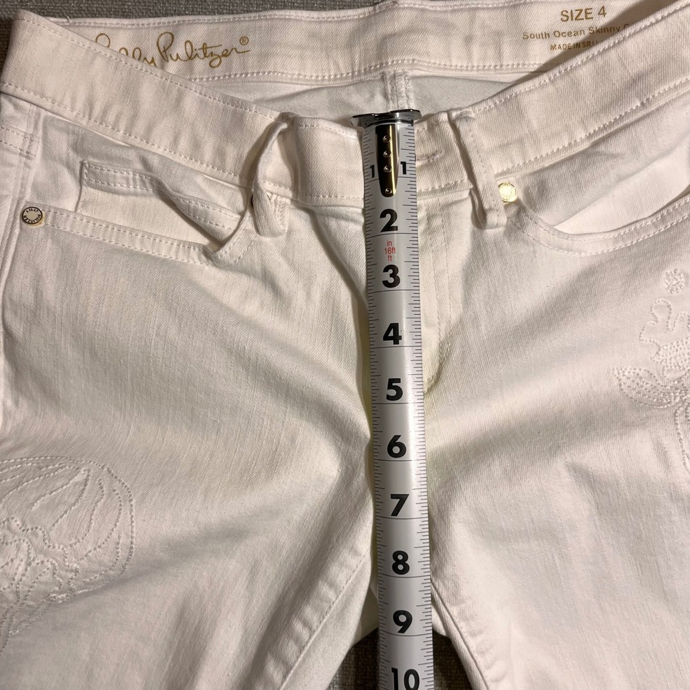 Lilly Pulitzer South Ocean Skinny Jeans White Jellyfish Embroidery Size 4 - Picture 6 of 9